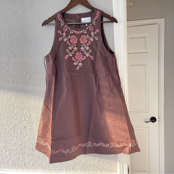 Anthropologie Mable dark plum embroidery Floral print mini dress M NWT - Picture 6 of 12